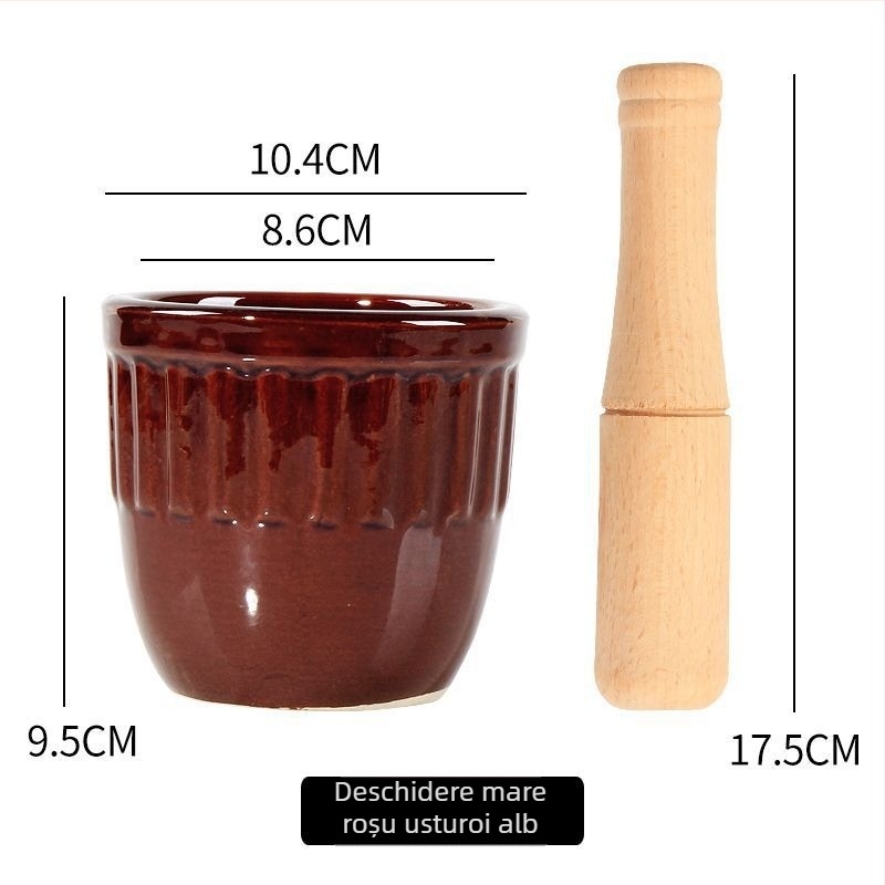 Mojar ceramic pentru usturoi și pistil – tradițional, pentru pastă de usturoi, manual
