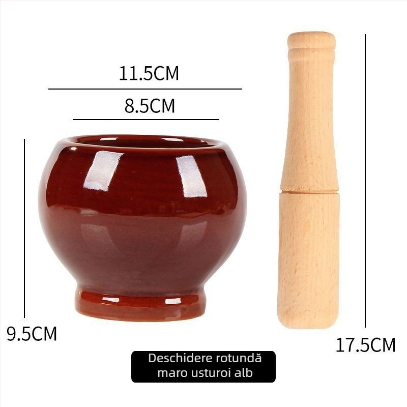 Mojar ceramic pentru usturoi și pistil – tradițional, pentru pastă de usturoi, manual