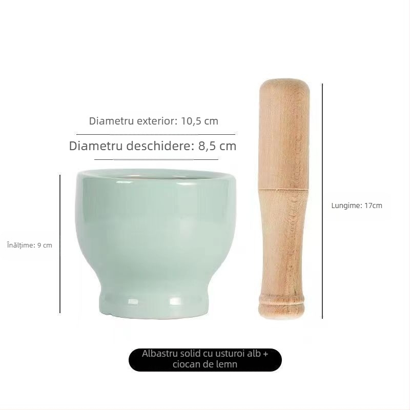 Mojar ceramic pentru usturoi și pistil – tradițional, pentru pastă de usturoi, manual