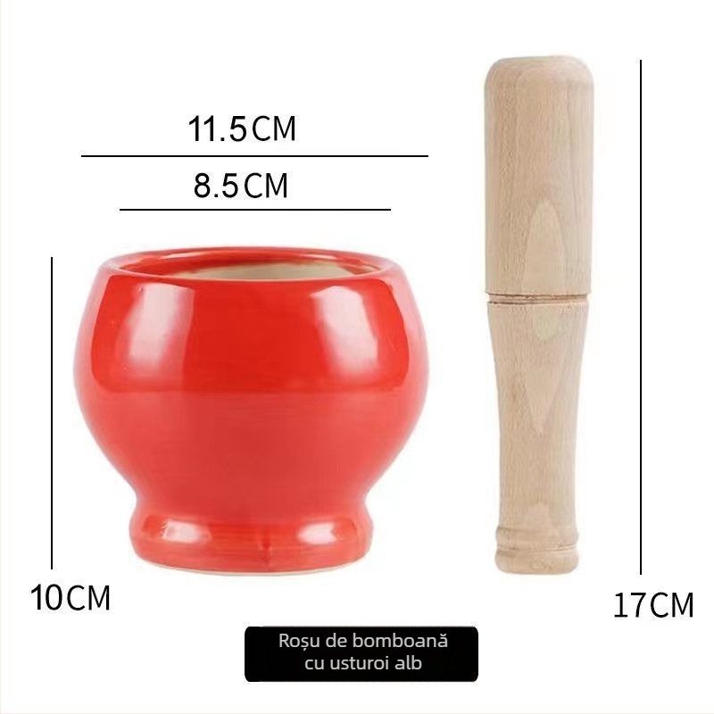 Mojar ceramic pentru usturoi și pistil – tradițional, pentru pastă de usturoi, manual