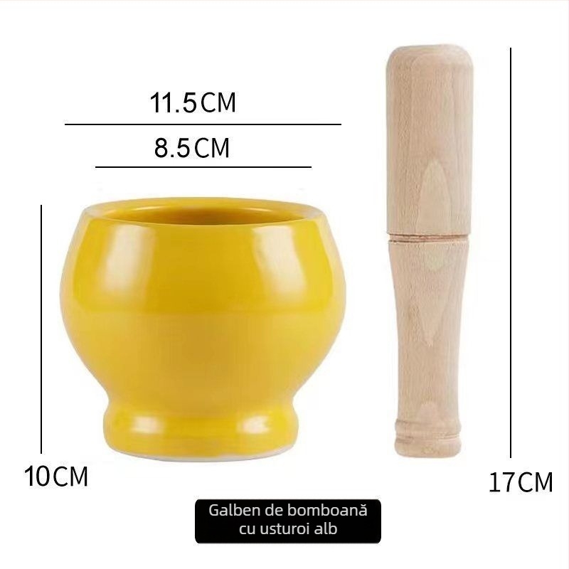 Mojar ceramic pentru usturoi și pistil – tradițional, pentru pastă de usturoi, manual