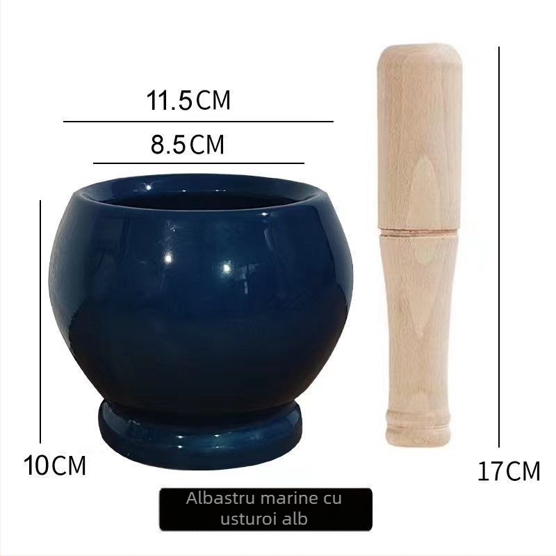 Mojar ceramic pentru usturoi și pistil – tradițional, pentru pastă de usturoi, manual