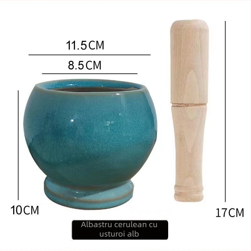 Mojar ceramic pentru usturoi și pistil – tradițional, pentru pastă de usturoi, manual