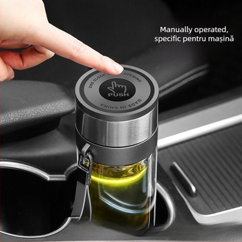 Cană de ceai din sticlă borosilikată cu dublu strat pentru mașină, izolație termică anti-arzire și capac cu un clic