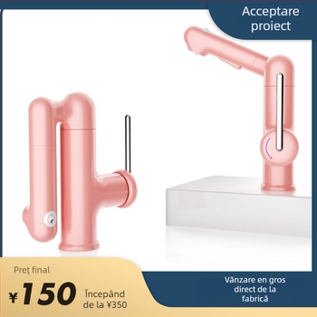 Robinet de baie pentru bazin cu tijă rotativă, montaj sub blat, corp din aliaj de zinc, supapă cu disc ceramic, finisaj electroplacat, control cald/rece cu cheie