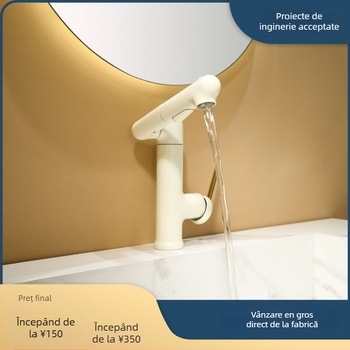 Robinet de baie pentru bazin cu tijă rotativă, montaj sub blat, corp din aliaj de zinc, supapă cu disc ceramic, finisaj electroplacat, control cald/rece cu cheie