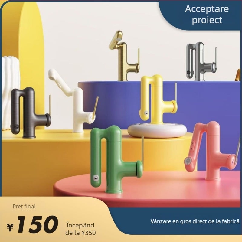 Robinet de baie pentru bazin cu tijă rotativă, montaj sub blat, corp din aliaj de zinc, supapă cu disc ceramic, finisaj electroplacat, control cald/rece cu cheie