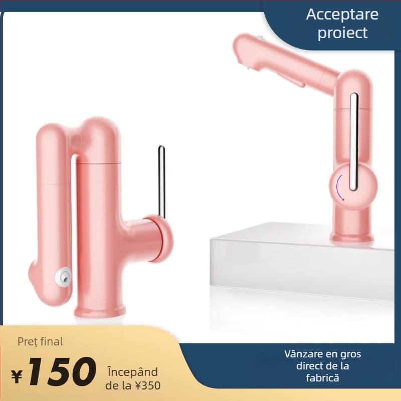 Robinet de baie pentru bazin cu tijă rotativă, montaj sub blat, corp din aliaj de zinc, supapă cu disc ceramic, finisaj electroplacat, control cald/rece cu cheie