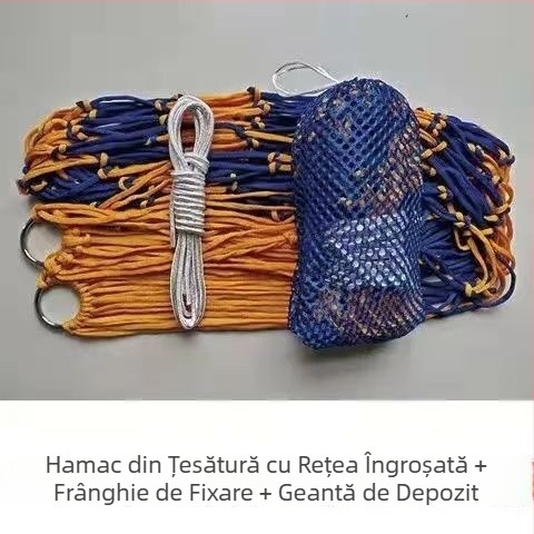 Hamac pentru exterior - Un singur utilizator, suprafață din frânghie de nylon, design anti-răsturnare