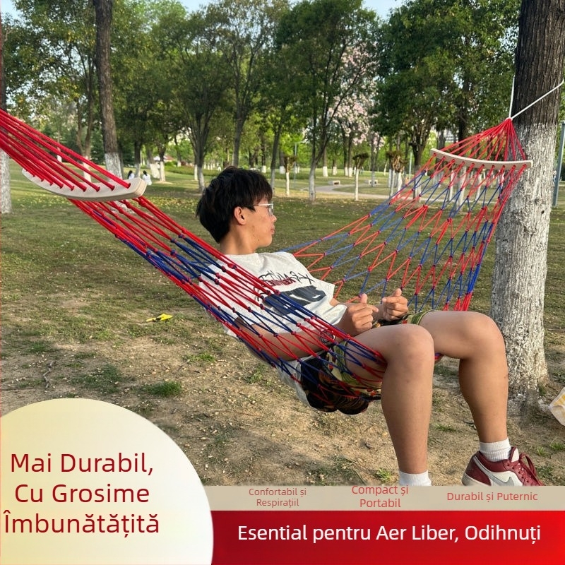 Hamac pentru exterior - Un singur utilizator, suprafață din frânghie de nylon, design anti-răsturnare