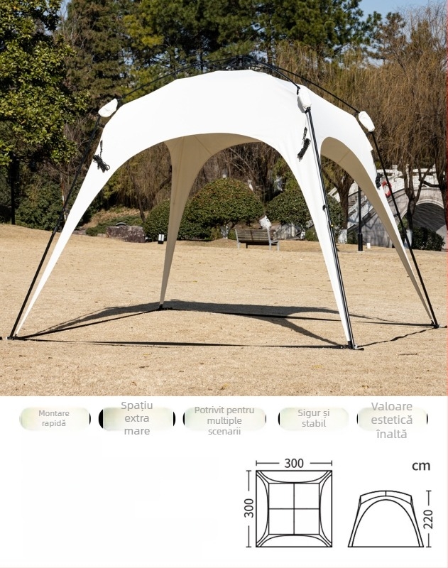 Cort automat cu deschidere rapidă pentru camping; rezistent la vânt și ploi; construcție cu un singur strat; țevi din fibră; exterior, interior și podea din Oxford; greutate 8,6 kg; rezistență la apă exterioară >3000 mm; potrivit pentru primăvară și toamnă