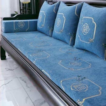 Perne de canapea chenille, 95% conținut de țesătură, stil Nou Chinezesc, model plante și flori, personalizare disponibilă