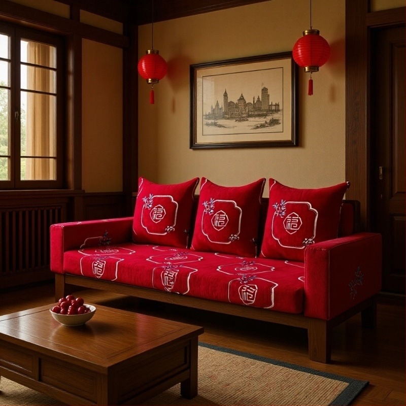 Perne de canapea chenille, 95% conținut de țesătură, stil Nou Chinezesc, model plante și flori, personalizare disponibilă