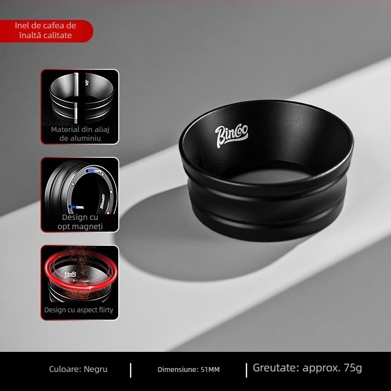 Mâner portafiltru espresso cu inel magnetic pentru praf, 51/53/58 mm, aliaj de aluminiu