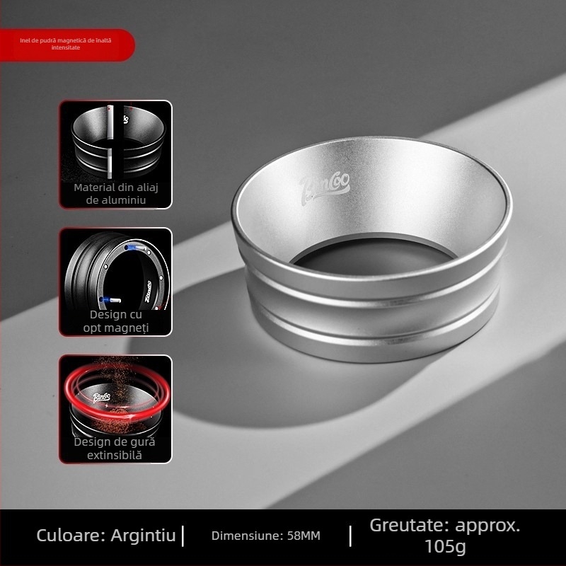 Mâner portafiltru espresso cu inel magnetic pentru praf, 51/53/58 mm, aliaj de aluminiu