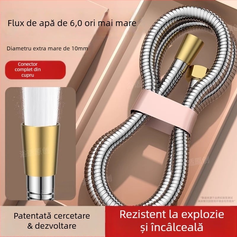 Set de duș cu debit mare, furtun din cupru/ oțel inoxidabil, cap de duș rotund, conexiune filetată, stil modern minimalist