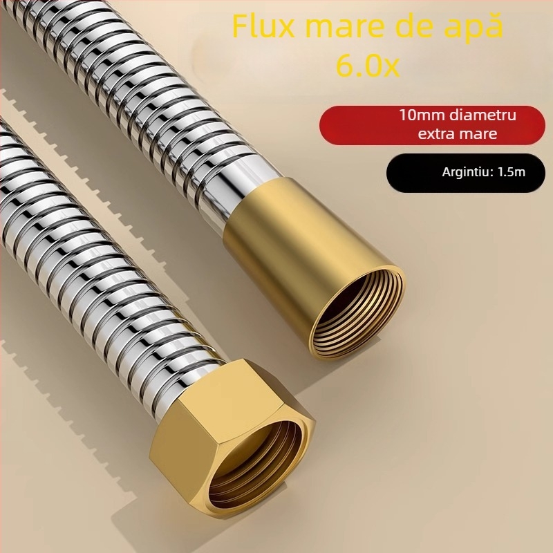 Set de duș cu debit mare, furtun din cupru/ oțel inoxidabil, cap de duș rotund, conexiune filetată, stil modern minimalist