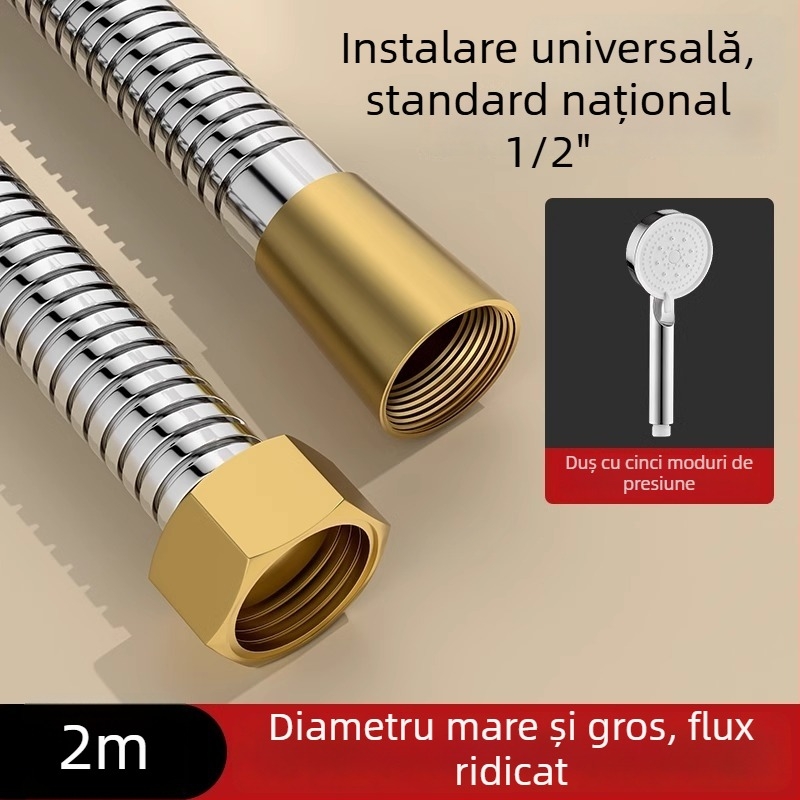 Set de duș cu debit mare, furtun din cupru/ oțel inoxidabil, cap de duș rotund, conexiune filetată, stil modern minimalist