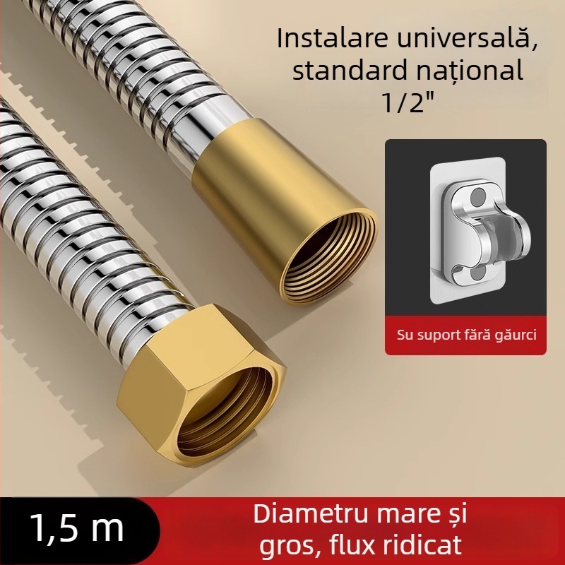 Set de duș cu debit mare, furtun din cupru/ oțel inoxidabil, cap de duș rotund, conexiune filetată, stil modern minimalist