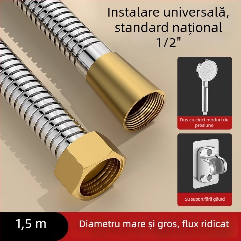 Set de duș cu debit mare, furtun din cupru/ oțel inoxidabil, cap de duș rotund, conexiune filetată, stil modern minimalist