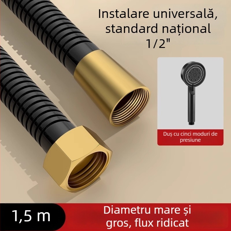 Set de duș cu debit mare, furtun din cupru/ oțel inoxidabil, cap de duș rotund, conexiune filetată, stil modern minimalist