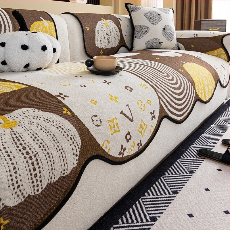 Pernă pentru canapea, potrivire universală, material chenille, model floral, suprafață antiderapantă, stil pernă plată