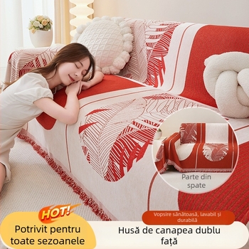 Husa de canapea din chenille, culoare solidă, potrivire universală, stil festiv