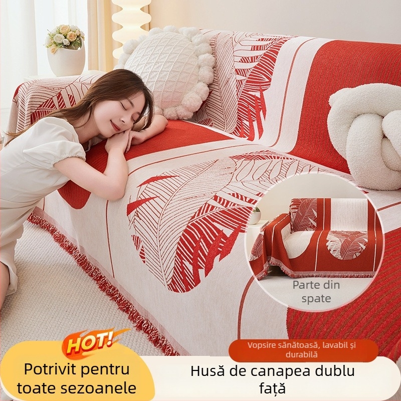 Husa de canapea din chenille, culoare solidă, potrivire universală, stil festiv