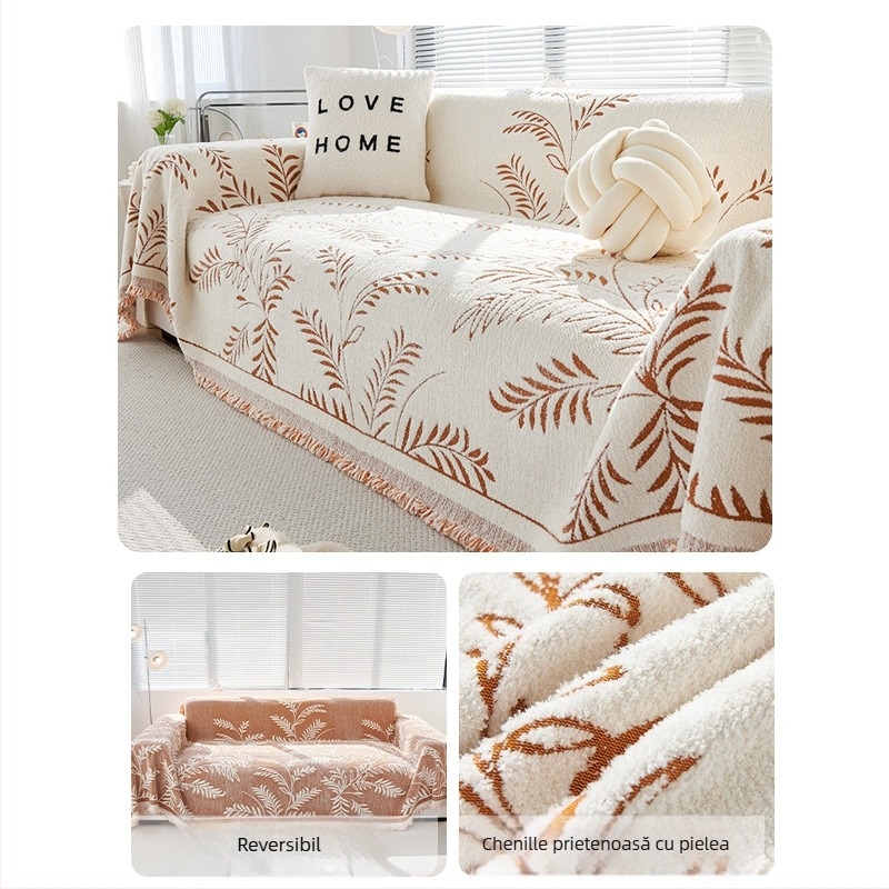 Coperta de canapea Nordic din chenille, universală pentru toate anotimpurile, model floral, pentru canapea modulară, personalizabilă