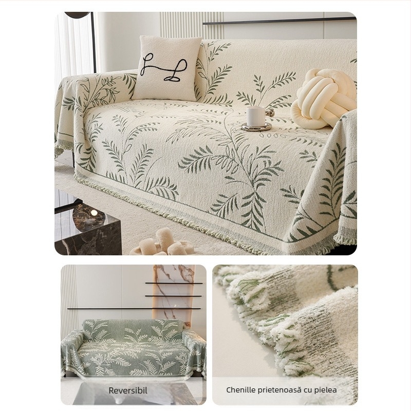 Coperta de canapea Nordic din chenille, universală pentru toate anotimpurile, model floral, pentru canapea modulară, personalizabilă