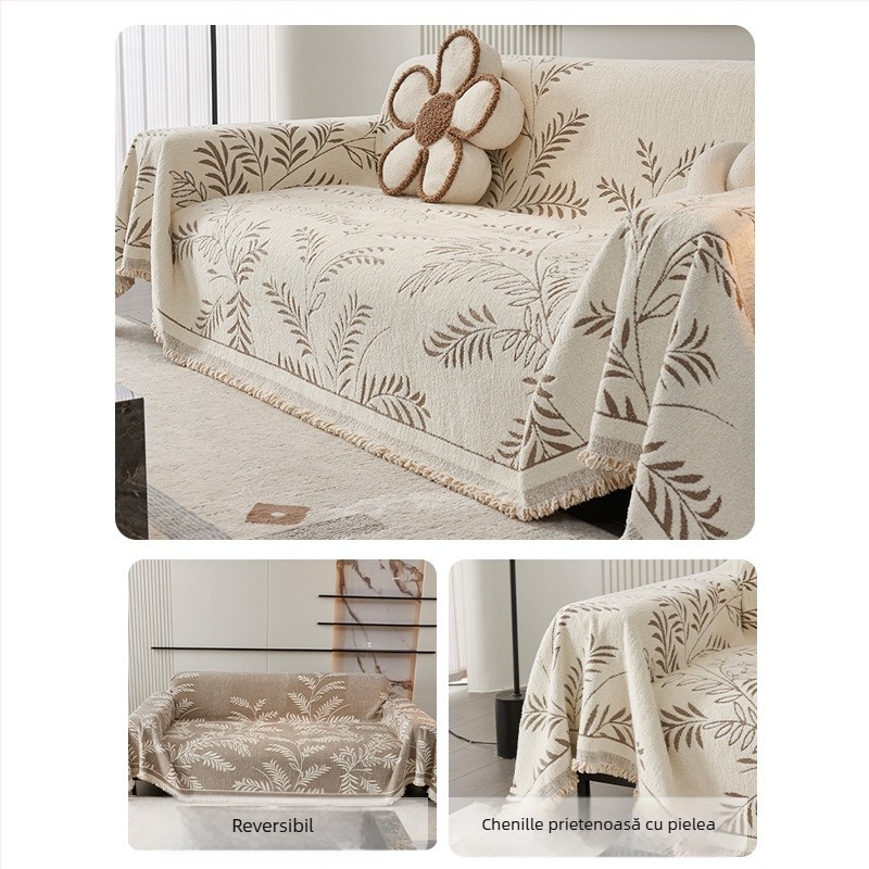Coperta de canapea Nordic din chenille, universală pentru toate anotimpurile, model floral, pentru canapea modulară, personalizabilă