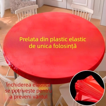 Masă de unică folosință din plastic, rotundă – impermeabilă, rezistentă la praf și la ulei, stil festiv.
