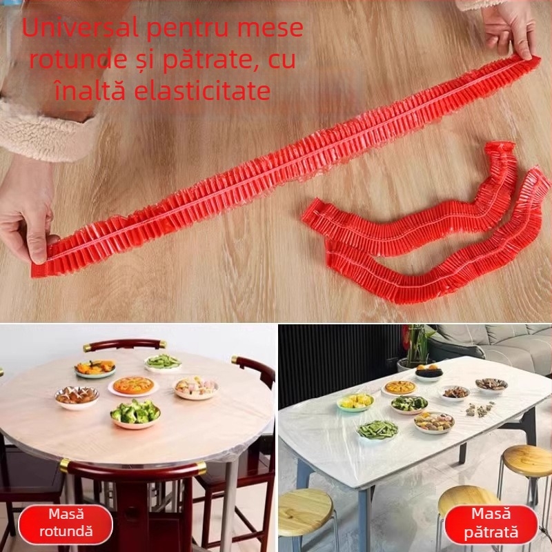 Masă de unică folosință din plastic, rotundă – impermeabilă, rezistentă la praf și la ulei, stil festiv.