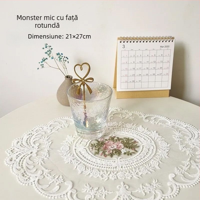 Față de masă cu formă ovală, stil francez, model circular (formă ovală, stil francez, model circular, anti alunecare)