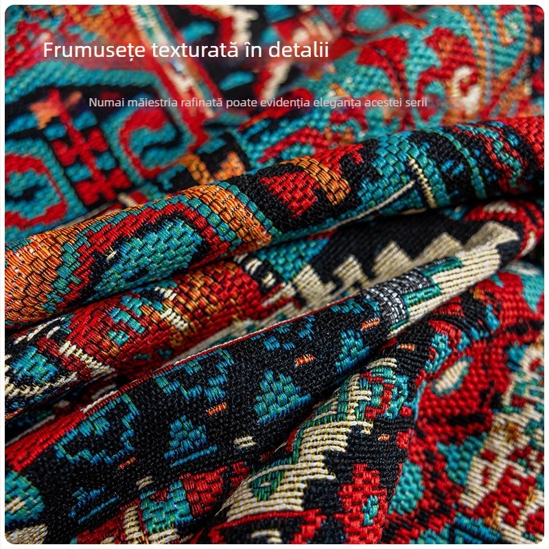 Față de masă - stil boem, model geometric, poliester, formă dreptunghiulară.