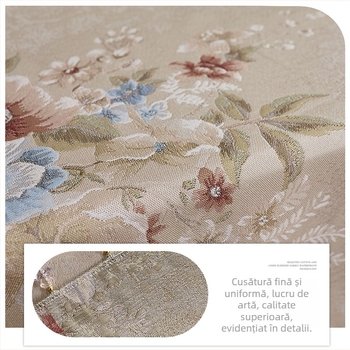 Față de masă pătrată, din țesătură, cu model plante și flori, rezistentă la temperaturi înalte