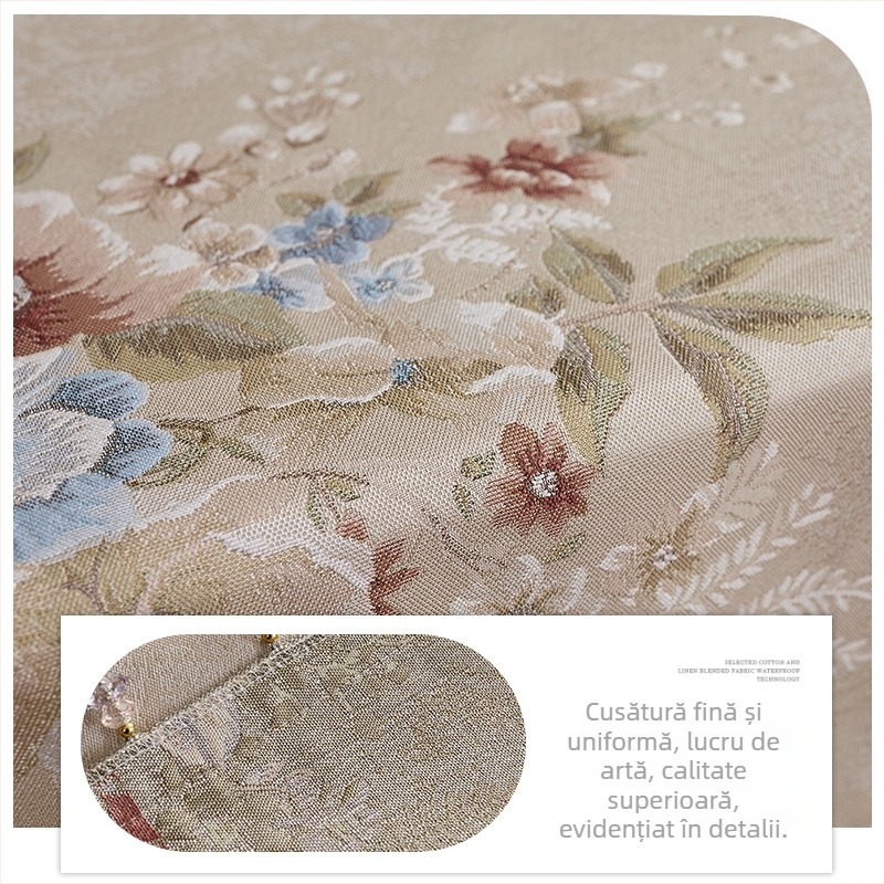Față de masă pătrată, din țesătură, cu model plante și flori, rezistentă la temperaturi înalte