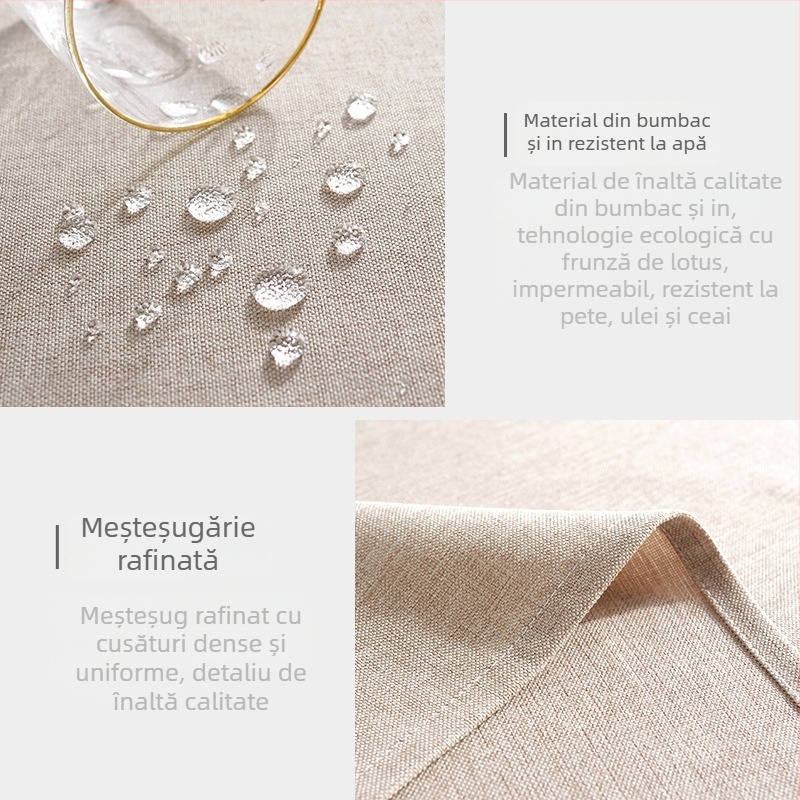 Față de masă nordică, impermeabilă și rezistentă la ulei, dreptunghiulară, 100% poliester, model monocrom, potrivită pentru uz casnic