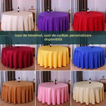 Față de masă rotundă din poliester, jacquard, model floral (material: poliester; formă: rotund; model: floral; funcție: rezistent la uzură)