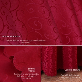 Față de masă rotundă din poliester, jacquard, model floral (material: poliester; formă: rotund; model: floral; funcție: rezistent la uzură)