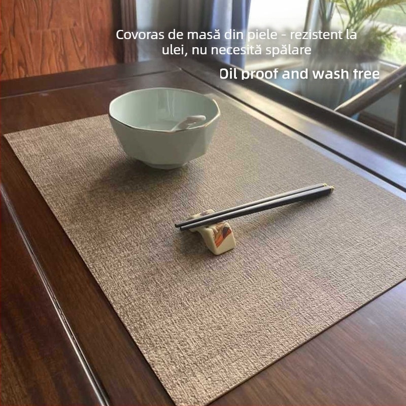 Față de masă din in, dreptunghiular, stil Nou Chinezesc, antiderapant, rezistent la căldură