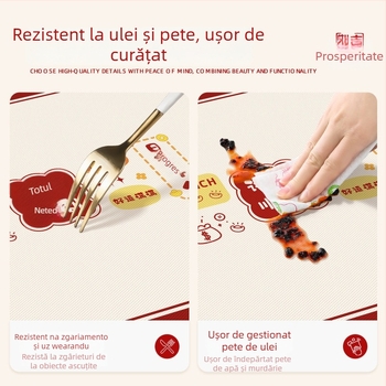 Față de masă PVC, formă semi-circulară, cu model imprimat, impermeabilă, rezistentă la ulei, fără spălare, anti arsuri