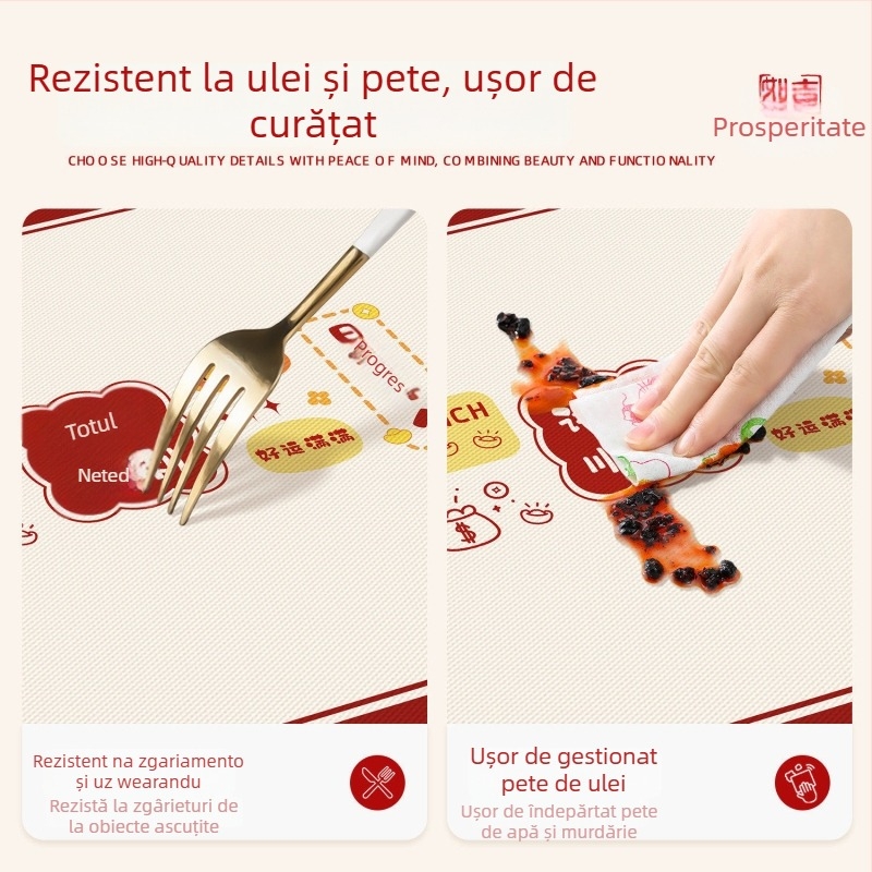 Față de masă PVC, formă semi-circulară, cu model imprimat, impermeabilă, rezistentă la ulei, fără spălare, anti arsuri