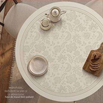 Covoraș rotund din piele pentru masă – impermeabil, rezistent la căldură, rezistent la ulei, stil franțuzesc, imprimeu