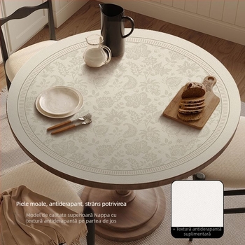 Covoraș rotund din piele pentru masă – impermeabil, rezistent la căldură, rezistent la ulei, stil franțuzesc, imprimeu