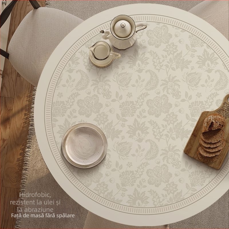 Covoraș rotund din piele pentru masă – impermeabil, rezistent la căldură, rezistent la ulei, stil franțuzesc, imprimeu