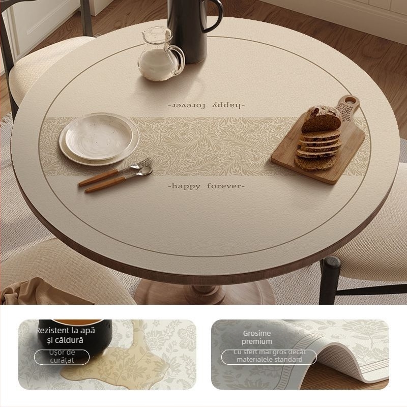 Covoraș rotund din piele pentru masă – impermeabil, rezistent la căldură, rezistent la ulei, stil franțuzesc, imprimeu