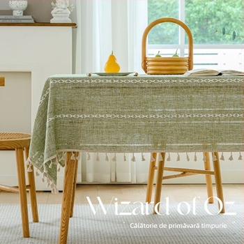 Față de masă cu ciucuri, dreptunghiulară Jacquard decupat, poliester, antiderapant, rezistent la uzură