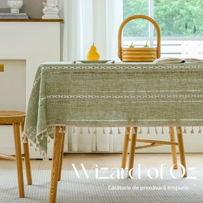 Față de masă cu ciucuri, dreptunghiulară Jacquard decupat, poliester, antiderapant, rezistent la uzură