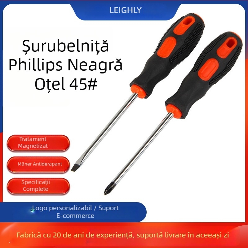 Șurubelniță magnetică cu mâner ergonomic, cu bit plat și Phillips, lungime 4 inci, portocaliu-negru